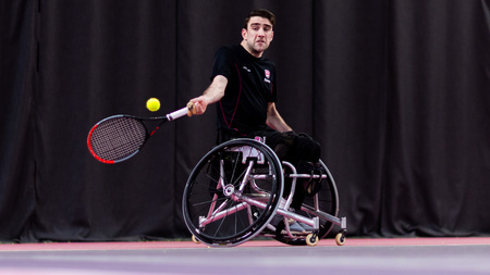 Nottingham Trent University's James Shaw, the 2025 Men's Wheelchair Singles Champion, in action (Credit: Flynn Duggan)